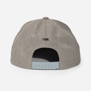 Back view of BIGGIE LOVE Snapback Hat in Heather Grey colorway showing adjustable snap closure and The Happy Channel® logo embroidery