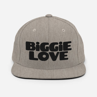 BIGGIE LOVE Snapback Hat in Heather Grey colorway, flat front view