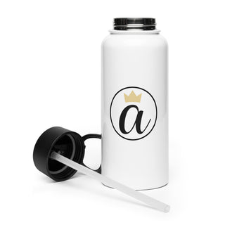Already Regis® Crown Water Bottle with crowned “a” emblem, removable lid and straw