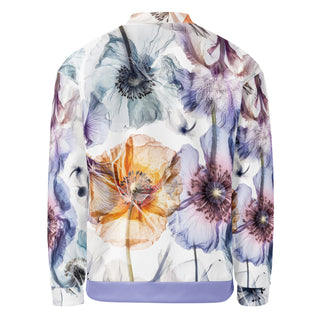 Back view of the Already Regis® Luminous Petals Bomber Jacket showing the all-over watercolor floral design