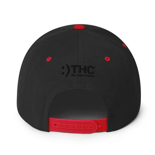 Back of Black and Red BiGGiE LOVE snapback with The Happy Channel® embroidery