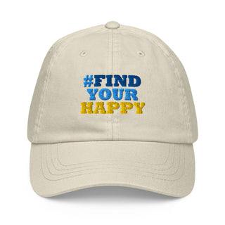 #FindYourHappy embroidered beige baseball hat by The Happy Channel®