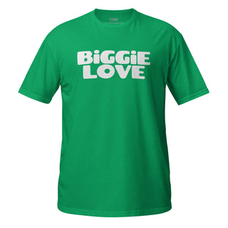 The Happy Channel® BiGGiE LOVE unisex t-shirt in Irish Green with white text design