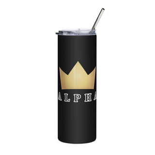 Black Already Regis® ALPHA Stainless Steel Tumbler with gold crown and ALPHA design