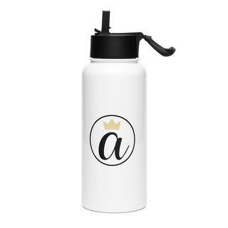 White Already Regis® Crown Water Bottle featuring the crowned “a” emblem