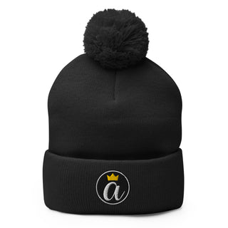 Black Already Regis® Crowned Pom-Pom Beanie with embroidered crown design