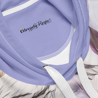 Close-up of the lavender hood and drawstrings on the Already Regis® Luminous Petals Unisex Hoodie