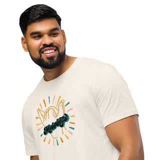 Male model wearing the Mahaloste® Unisex Organic T-Shirt in Vintage White