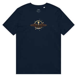 The Happy Channel® Eagle Sun Star Unisex T-Shirt in French Navy, front view