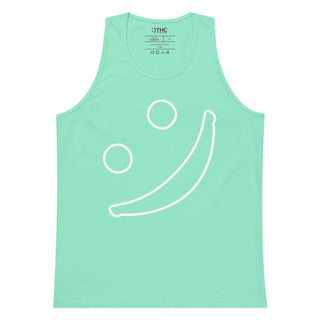 Mint men’s tank top featuring The Happy Channel® Signature Smile graphic printed large and centered on the front.