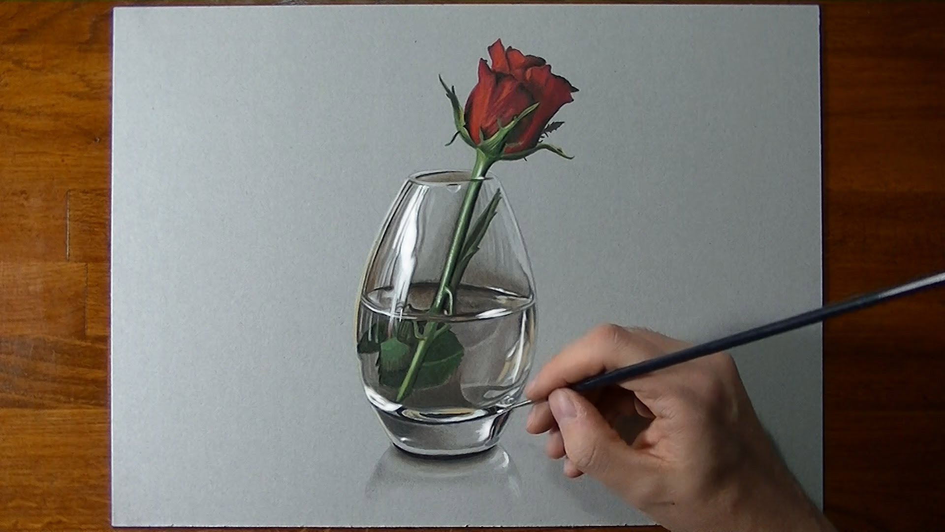 Drawing Time Lapse: a Red Rose in Glass Vase